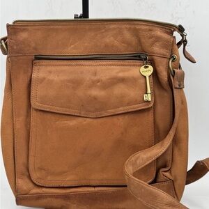 Vintage Fossil “1954” Genuine Brown Leather Shoulder Crossbody Bag/Purse
